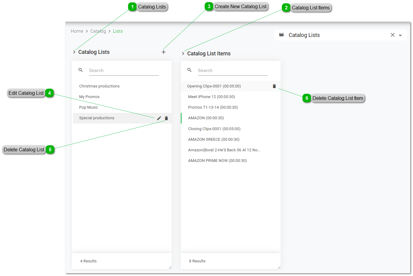How to manage the Catalog Lists